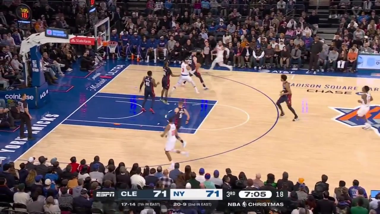 Jalen Brunson's shot goes in and out Dean Wade with the And-1 Mikal Bridges with the turnover Doris Burke receives compliments from the announcer Ryan Ruocco Sam Merrill with the finger roll Jarrett Allen with the layup and Knicks timeout