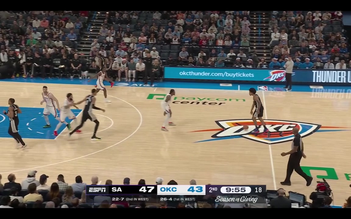 Wemby poster dunk over Jalen Williams and knocks Hartenstein over