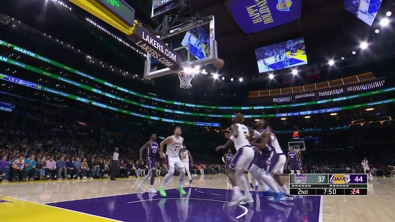 LeBron James with the absolutely sick reverse dunk off a pass by Luka Doncic with replays Lakers and Kings commentaries
