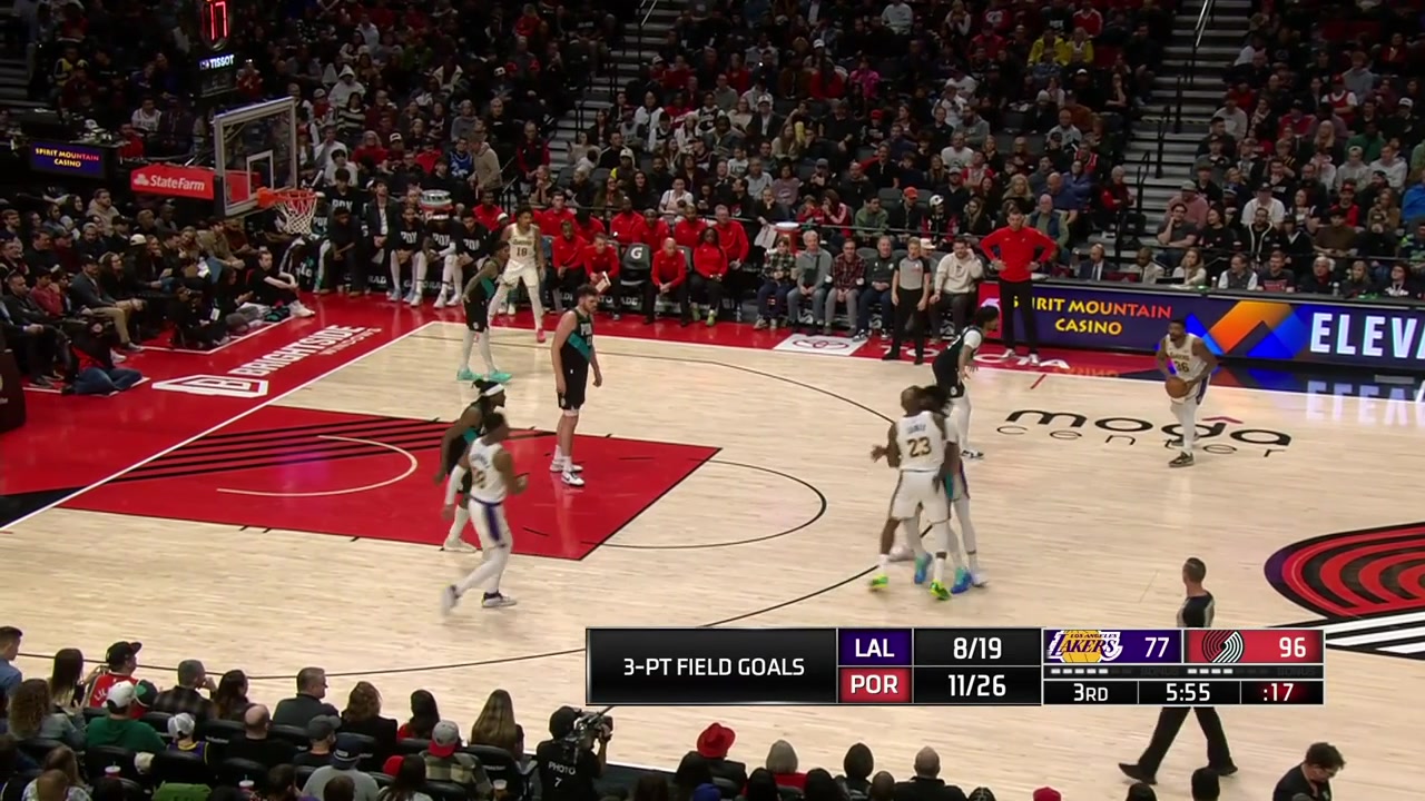 Lowlight LeBron James air balls a desperation logo 3 with time on the shot clock expecting a foul call which he did not get