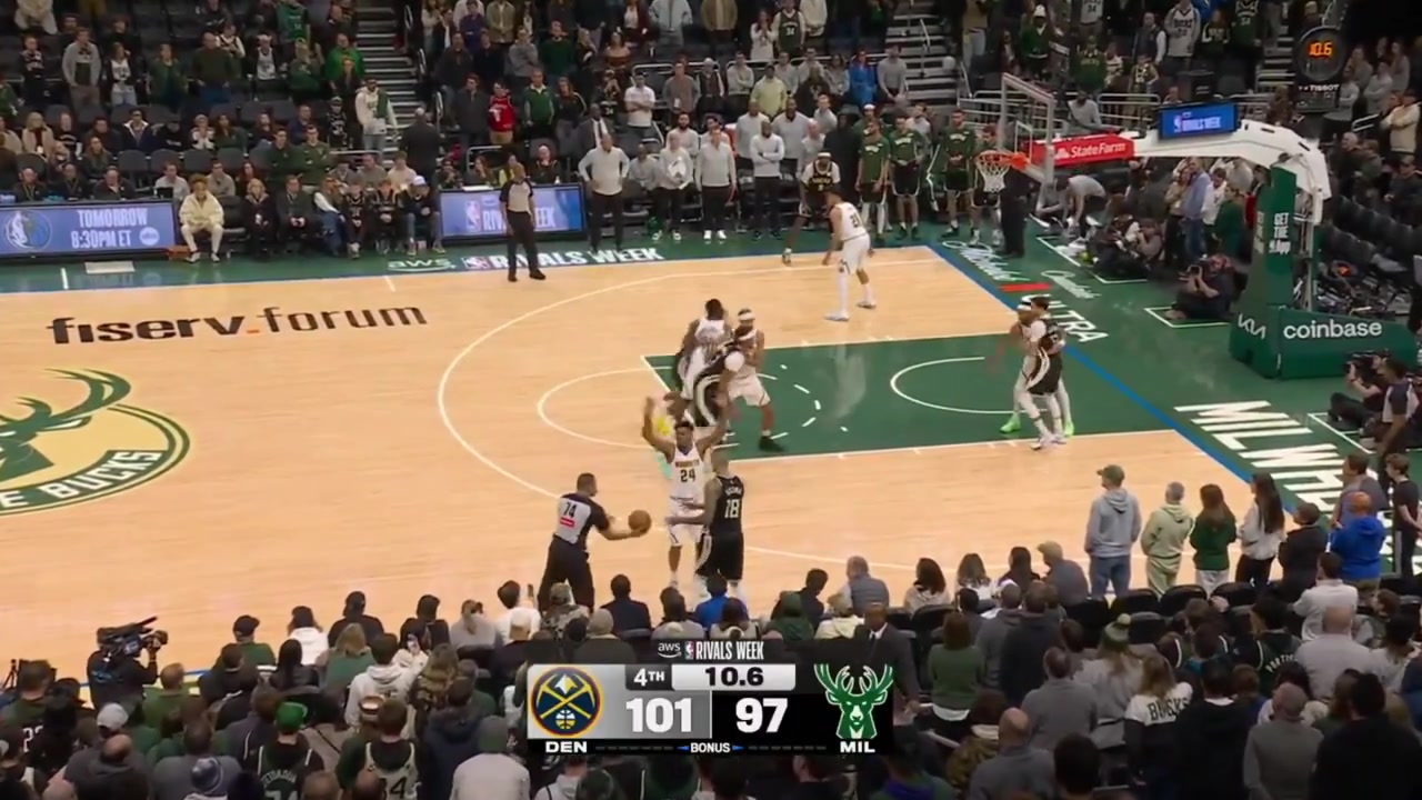 Ryan Rollins hits a big clutch 3 to cut the Nuggets lead down to one Pickett splits the free throws and Kyle Kuzma misses the potential game-winning 3 from almost half court with replays Including the reactions by Giannis Antetokounmpo