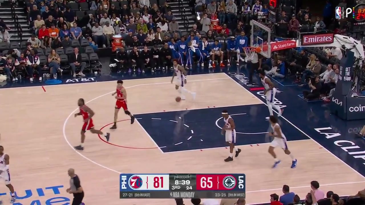 Ivica Zubac is called for the foul on Joel Embiid the Clippers successfully challenge it the local crowd starts chanting Flopper Embiid having some words with Ty Lue with replays