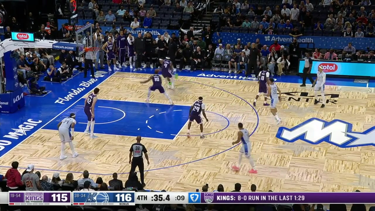 Jalen Suggs hits the big clutch 3-pointer to beat the shot clock off an assist by Desmond Bane putting the Magic up 4 with 274 seconds remaining with replays