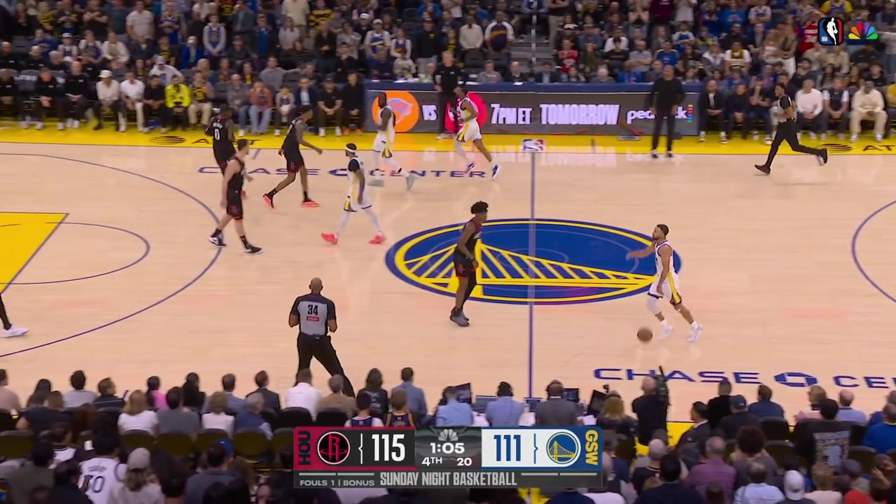 Steph Curry hits a big clutch deep 3 Alperen Sengun to cut the Rockets lead down to 1 with less than a minute remaining with a replay