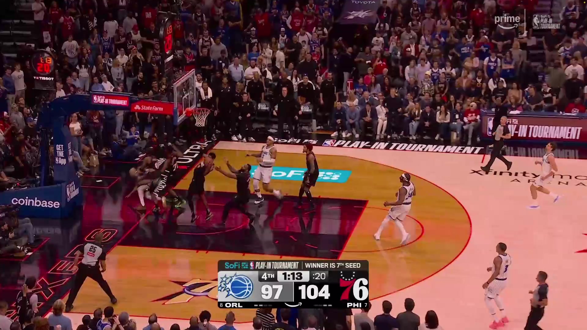 Maxey with the block in transition A potential injury And the Philly crowd chants We Want Boston