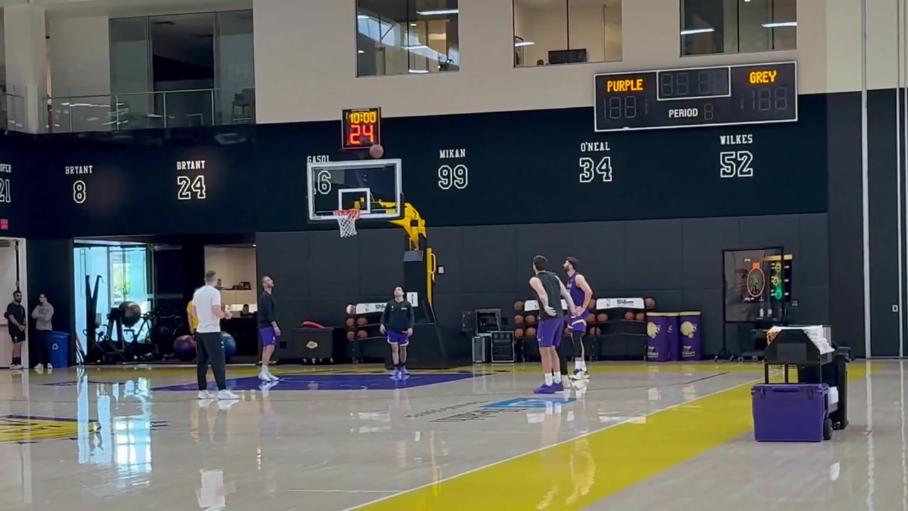 Khobi Price Luka Doncic going through light shooting at the Lakers' practice facility before the team heads to Houston