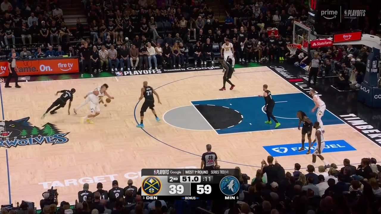 Great defensive possession from the wolves forces jokic into a tough shot with the shot clock expiring