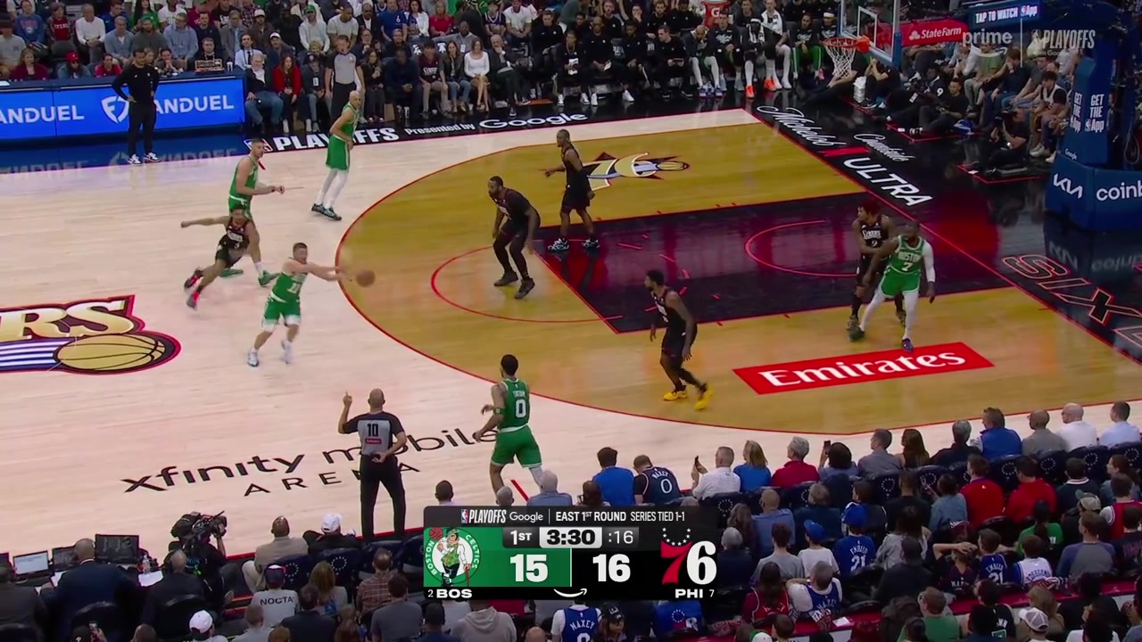 Tatum casually drains the 3 over Andre Drummond