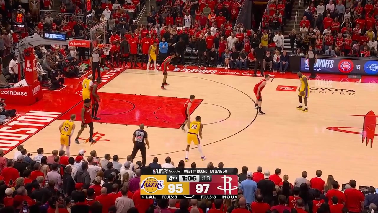 - Lebron stumbles while driving to the rim Rockets get the ball back and go ahead by 4 points