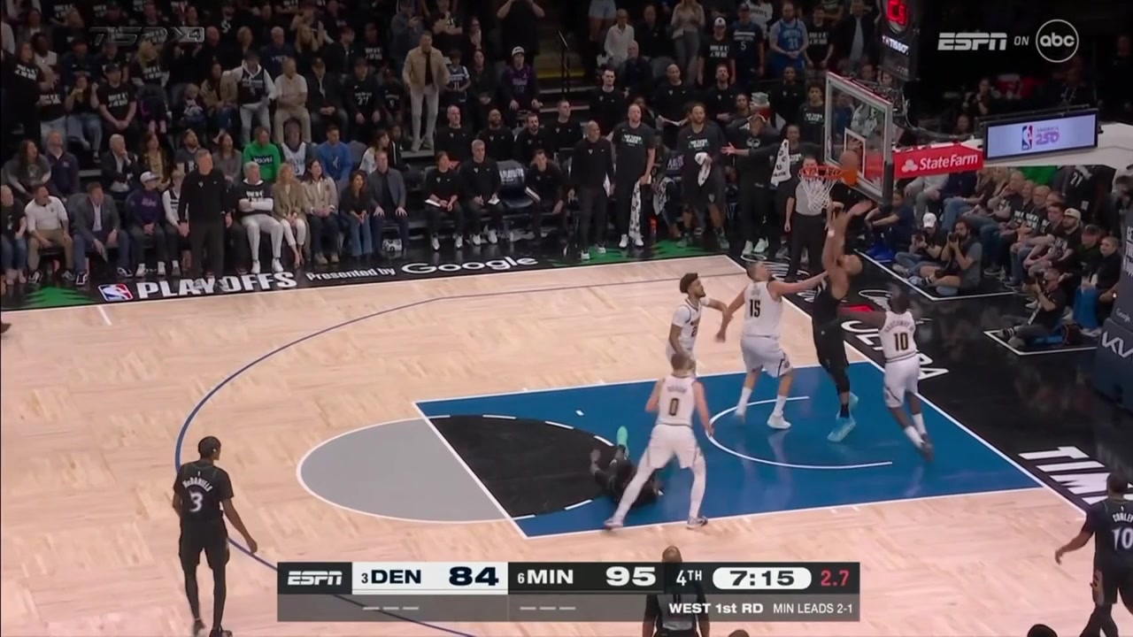 Rudy Gobert grabs the rebound and puts it back as the Wolves fans are howling Minnesota leads Denver by 13 with 7 minutes left in the 4th quarter