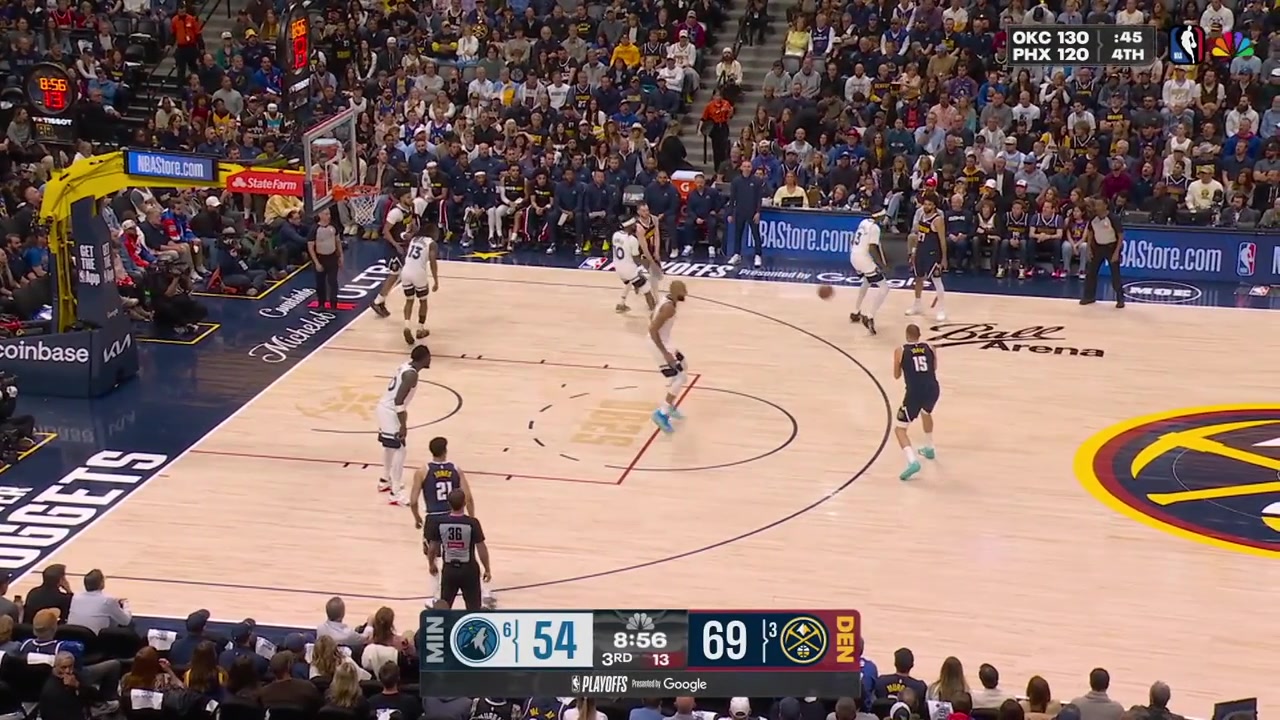 Nikola Jokic drives to the rim off the whistle Jaden McDaniels jumps and reaches for the ball also hitting Jokic in the neck arena Jokic complainsThen Jokic blocks McDaniels at the other end with replays