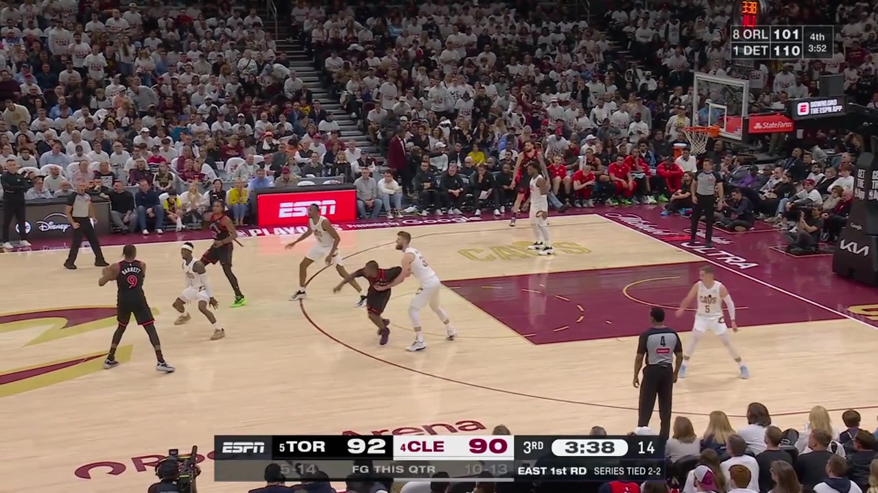 Jamison Battle hits the corner 3 as Sam Merrill desperately tries to block his shot