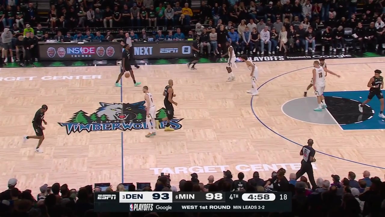 Rudy Gobert moves Nikola Jokic away for the offensive rebound who then flails and hits Gobert in the chin area and Gobert flails elbows Jamal Murray in the upper chest area with replaysUpon review it remained a common foul on Gobert