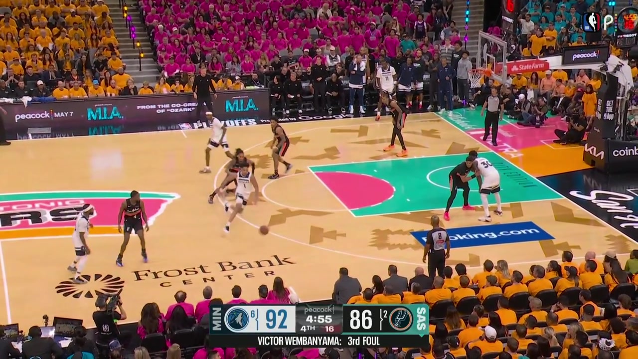 Wemby has another impressive block but it doesn't matter as Jaden McDaniels finds Mike Conley for a 3