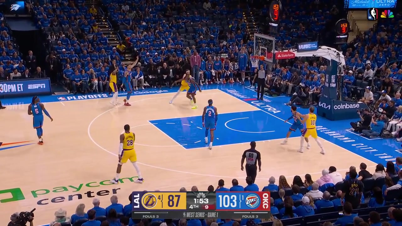 Isaiah Hartenstein hits the dagger floater over Rui Hachimura with replays SGA iHart and Jalen Williams with the celebration