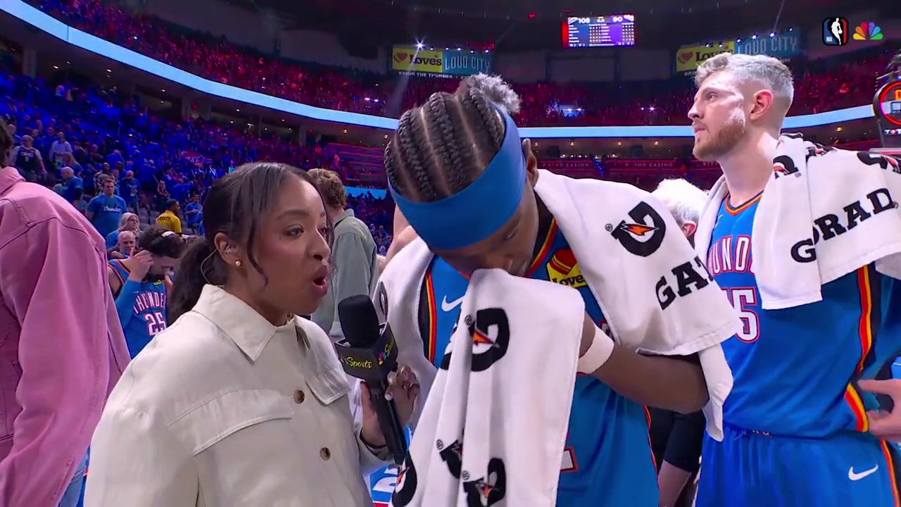 Shai Gilgeous-Alexander full postgame interview on the court after the Thunder win game 1 - Western Semifinals - 2026 NBA Playoffs