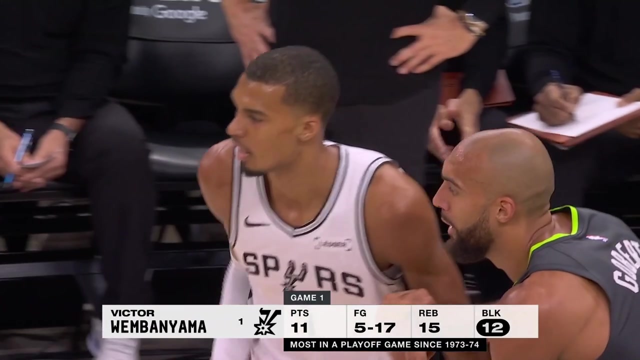 Victor Wembanyama scores the And-1 and converts the free throw to give him early 7 points with replays