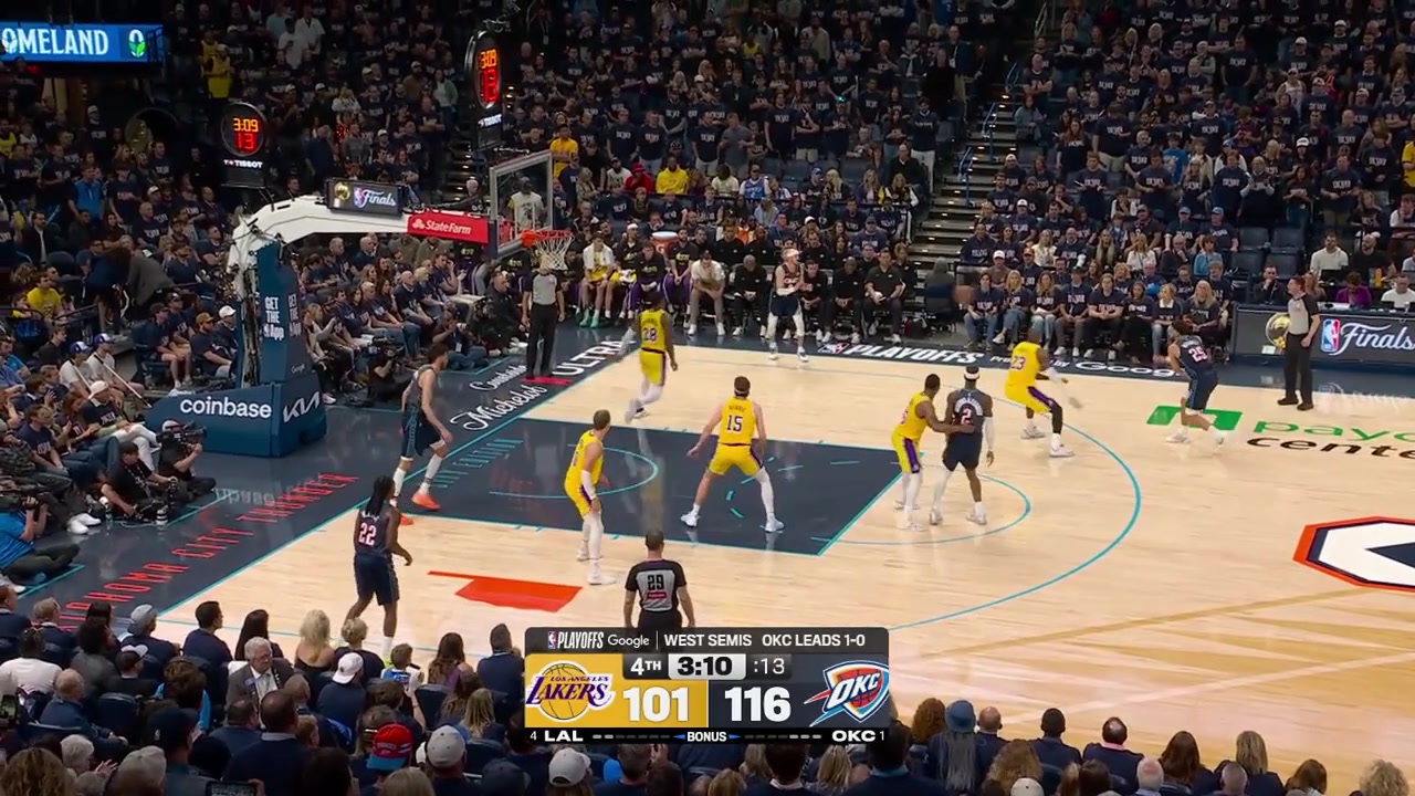 Chet Holmgren with the putback Austin Reaves with the layup to give him 31 points and Shai Gilgeous-Alexander splits through the entire Lakers defense scoring and easy layupMarcus Smart misses a 3 and the Lakers empty their benchThe Thunder take game 2 and go up 2-0