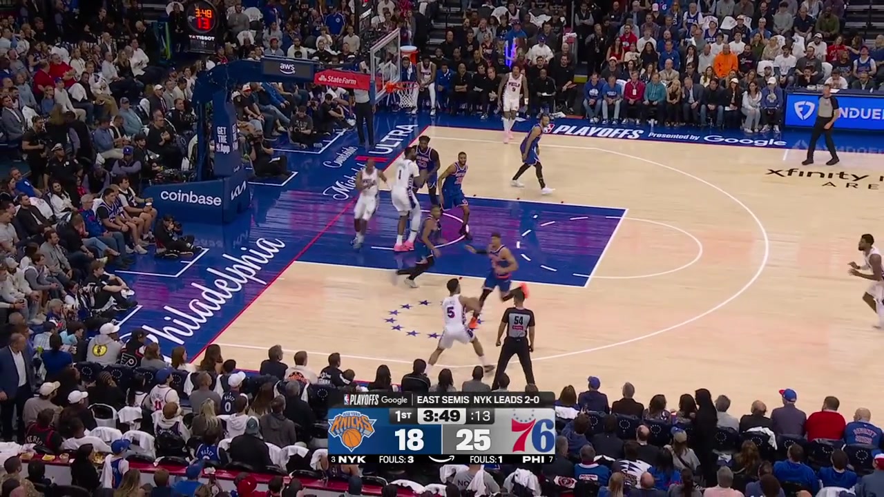 Paul George takes Miles McBride to a dance and scores the tough fadeaway over him giving PG 15 points in the 1st quarter with a replay