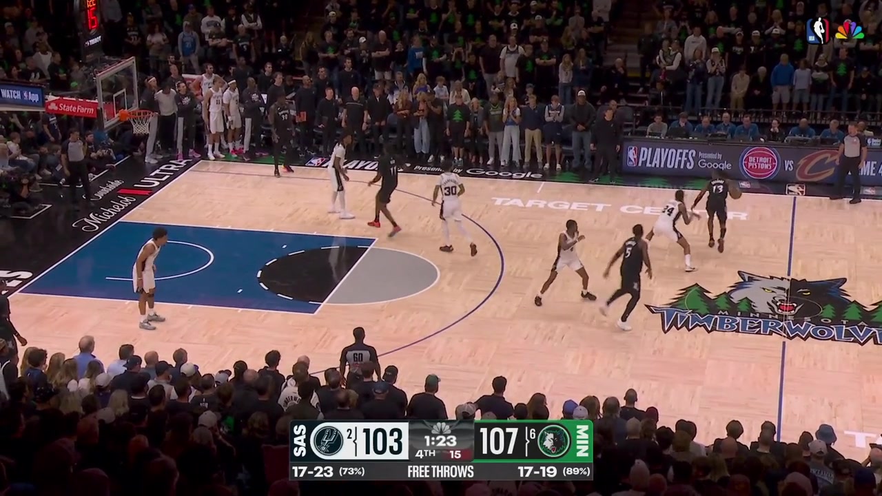 Anthony Edwards gets trapped in mid-court and calls a timeout with a replayTelling the Wolves' staff about switches