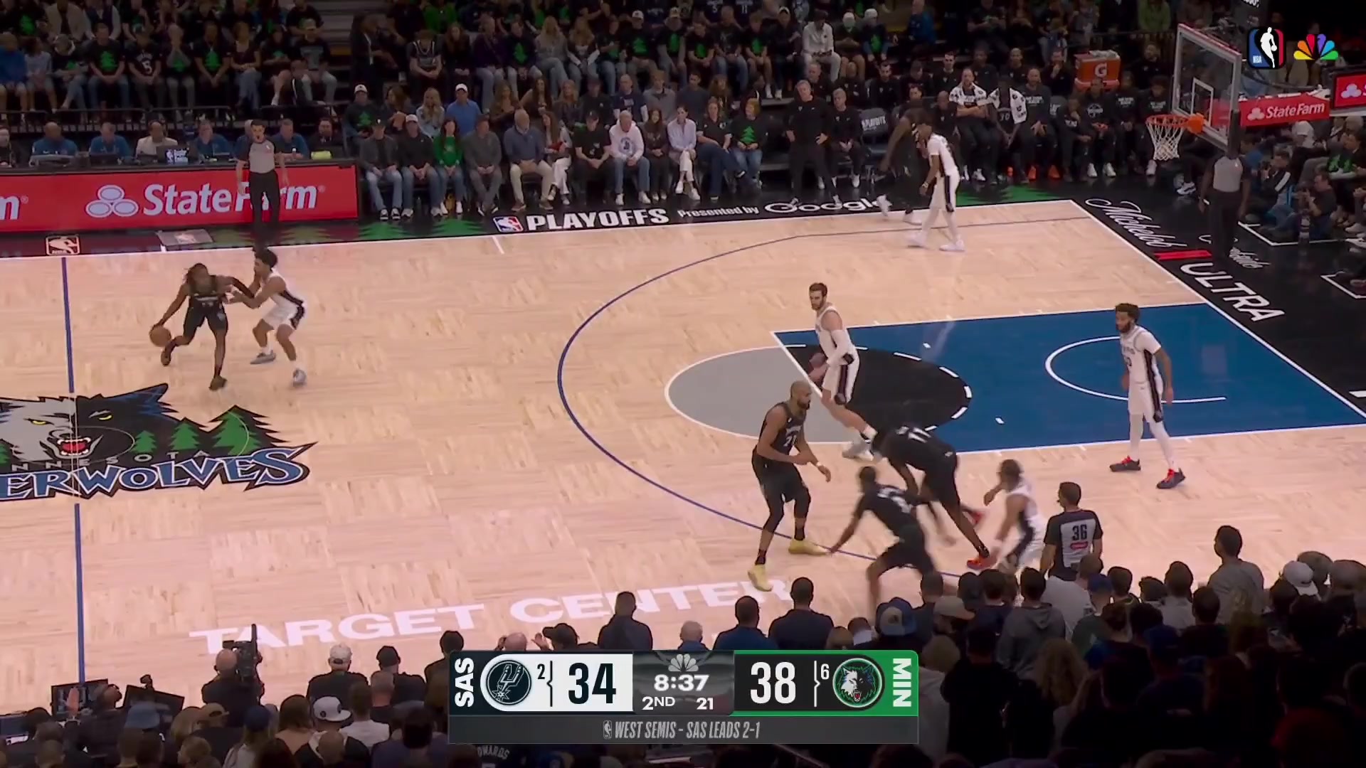 Carter Bryant gets pushed by Jaden McDaniels and he collides with Naz Reid and McDaniels is called for the offensive foul with replaysThe Timberwolves successfully challenge the call as the contact by McDaniels was deemed marginal and Bryant is called for the foul instead