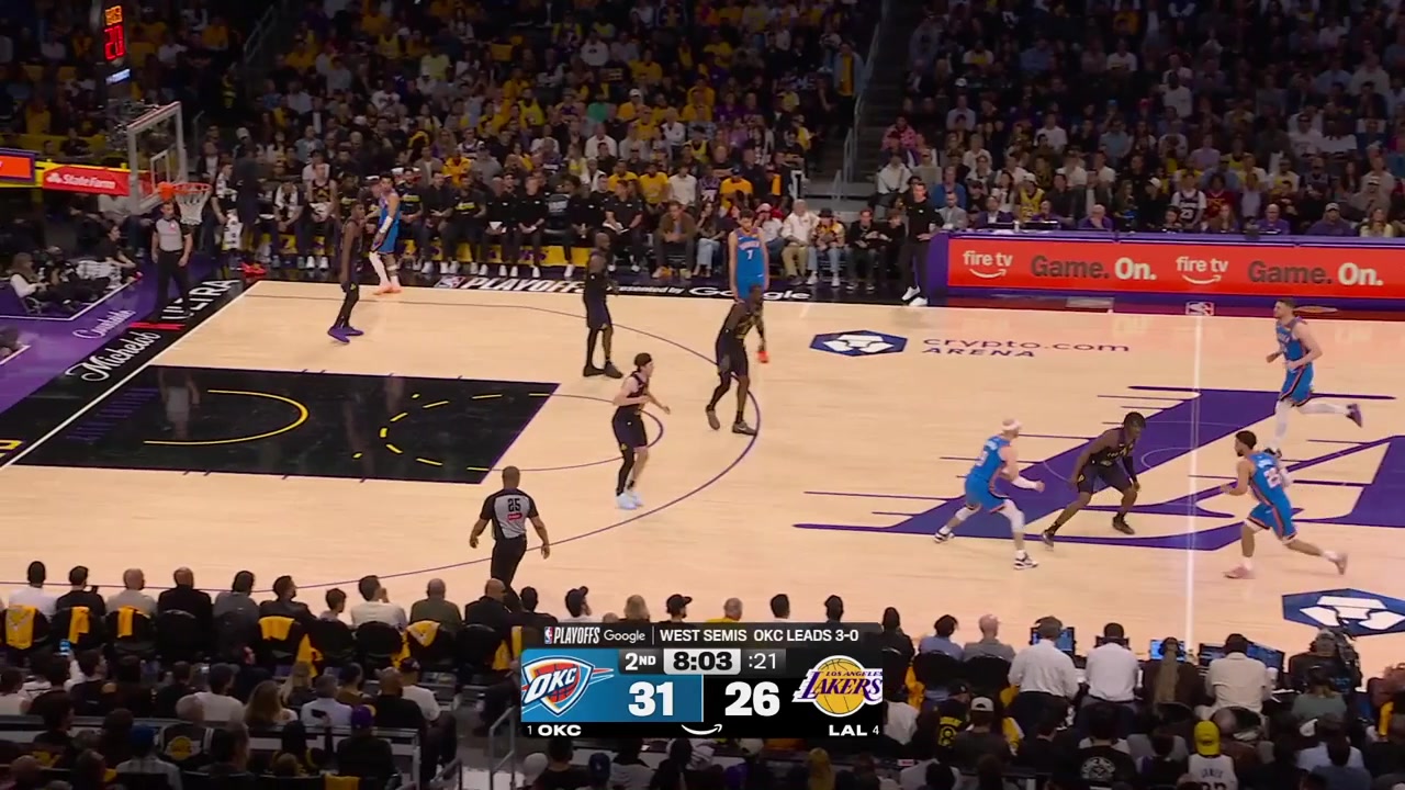 Jared McCain misses the 3 the ball gets eventually deflected back to him in the same spot and this time he scores with a replayHe also smiles to the local crowd in LA