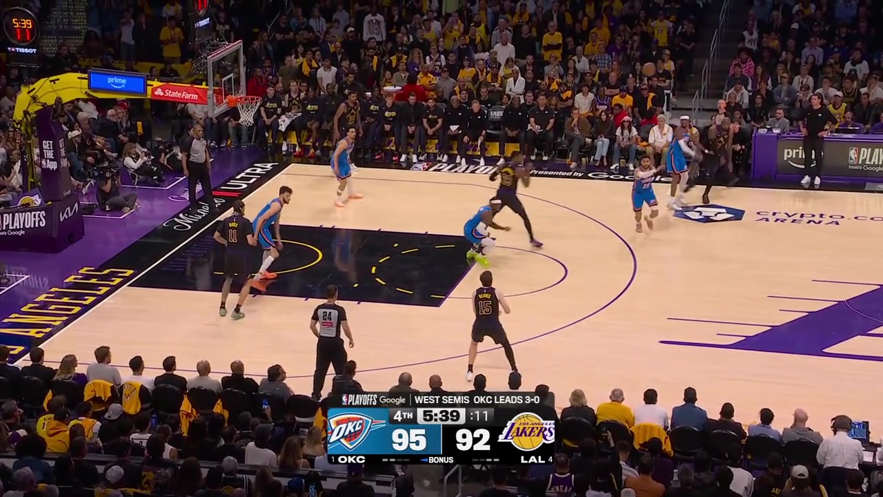Rui Hachimura hits the long step back 2 over Ajay Mitchell who misses at the other end but Chet Holmgren is there for the putback dunk with replays