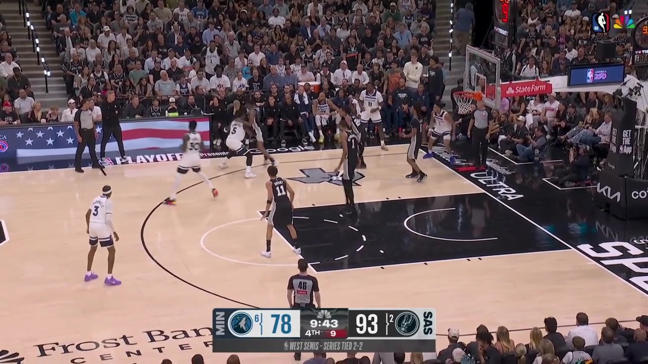 Naz Reid hits the tough step back corner 3 to cut the Spurs' lead to 12 An 8-0 run by the Timberwolves Spurs' timeout