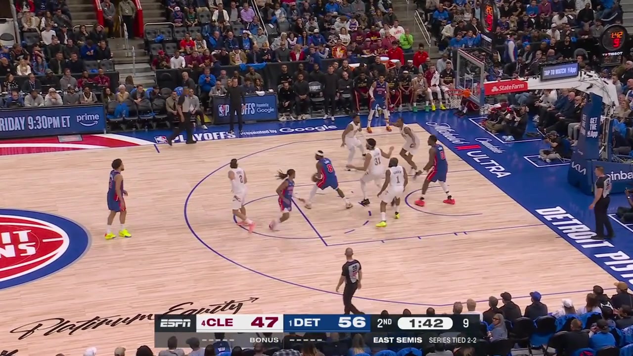Daniss Jenkins smokes a wild dunk attempt Cade Cunningham intercepts a careless pass attempt by James Harden and finds Jalen Duren for the fastbreak layup with a replay