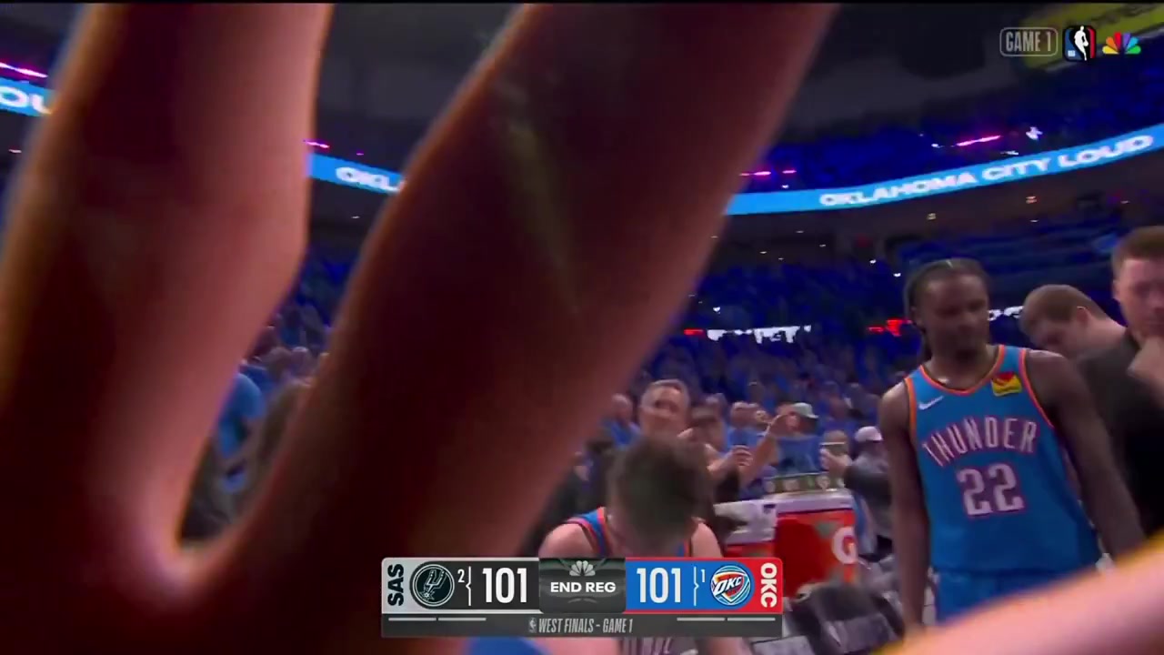 Alex Caruso pushes the broadcast camera away at the end of regulation
