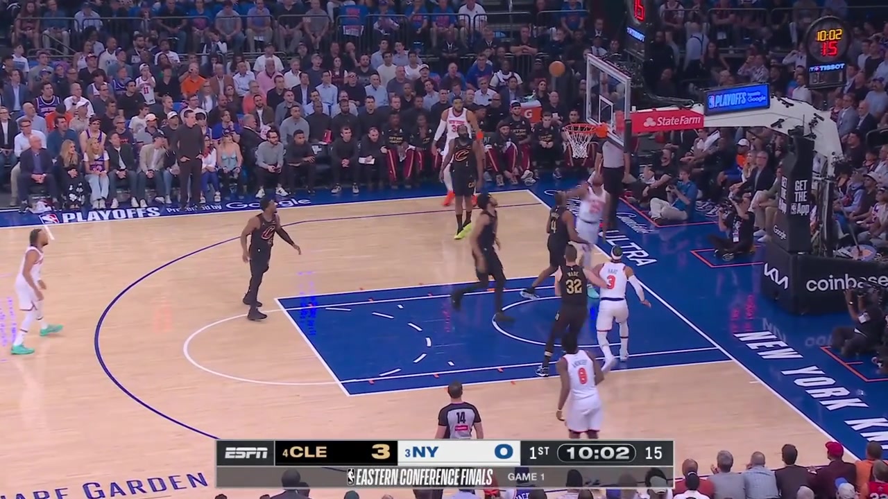 Mikal Bridges with the Knicks first bucket of the Eastern Conference Finals and Josh Hart forces a backcourt violation on Donovan Mitchell with a replay
