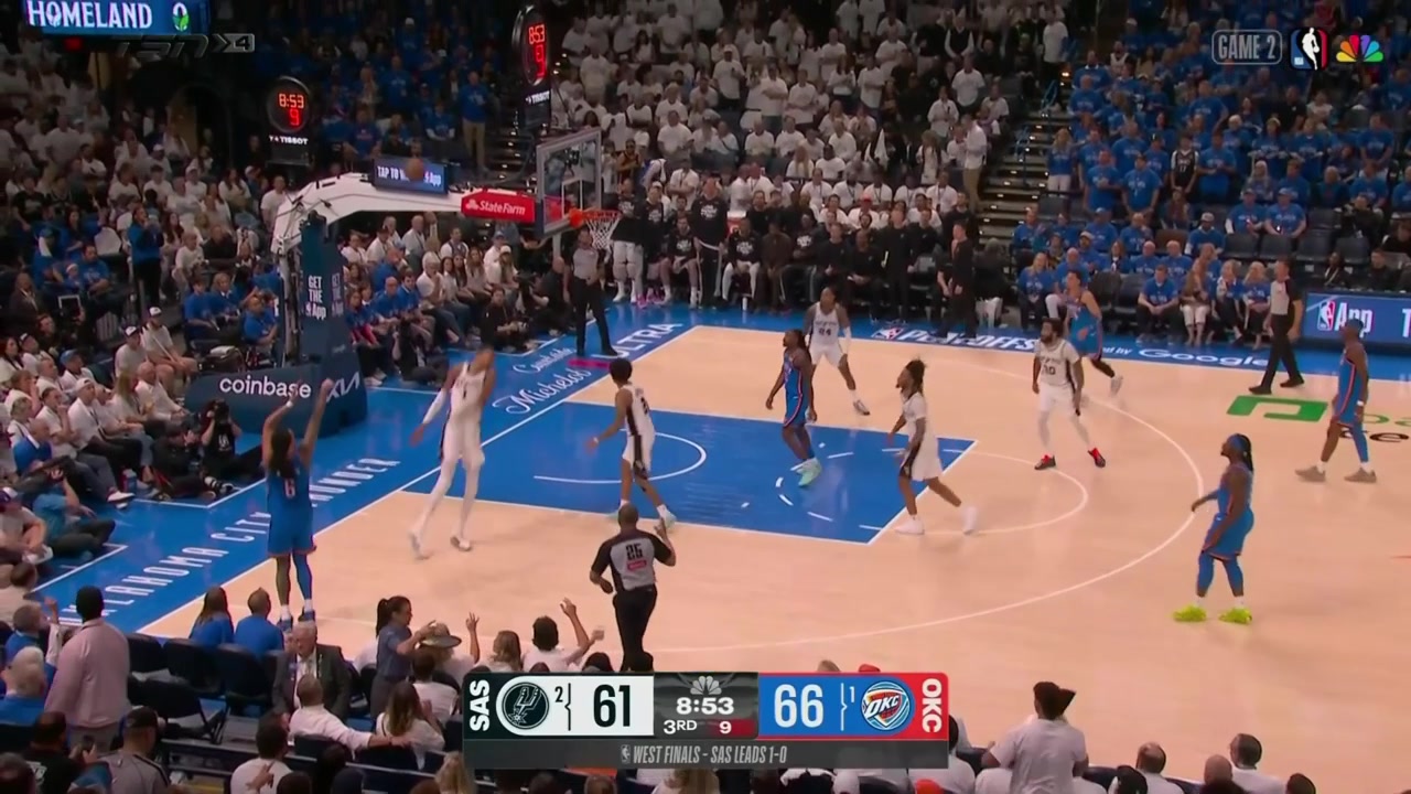 Lowlight Jaylin Williams misses the three-pointer and flops off Victor Wembanyama contact at the other end but doesn't get the call Spurs score Williams upset with the refs