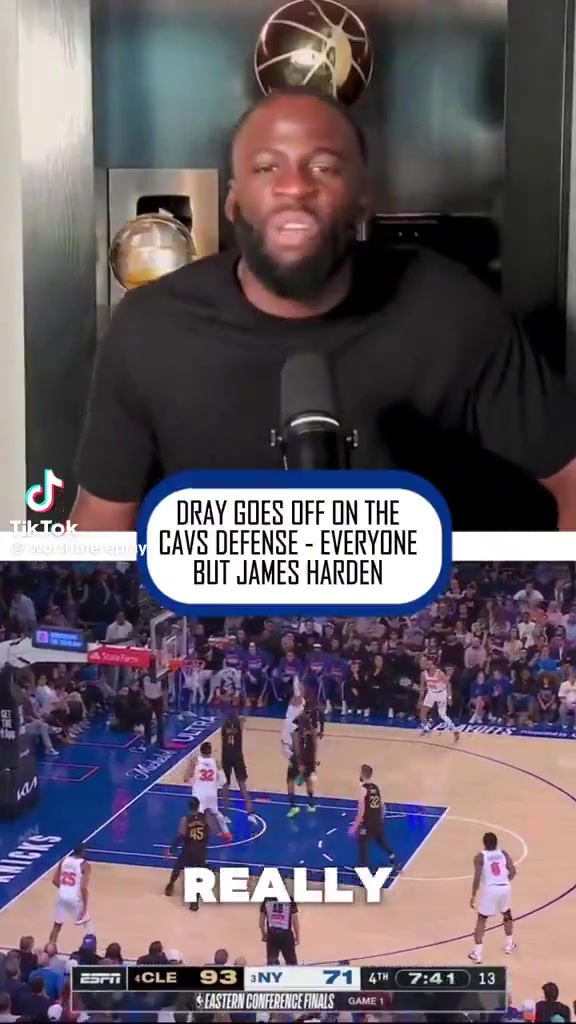 Dray rips Cavs defensive effort Guys don't want the challenge to fight through screens and switch every fucking time Ain't Harden's job to guard Brunson but for some of the guys switching off it is their job Nobody's doing that to Steph because we weren't gonna allow it