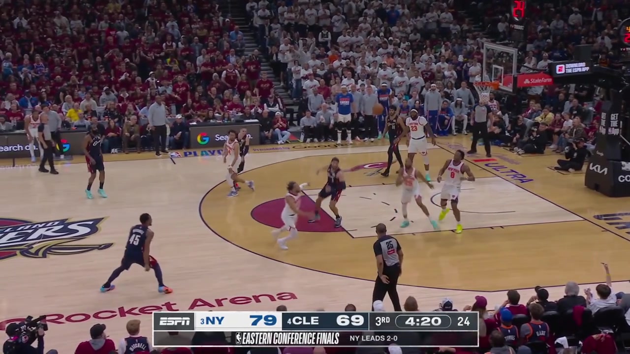Jalen Brunson drives on Donovan Mitchell and scores the tough layup over him putting the Knicks up 12 points - their largest lead of the night thus far with a replay