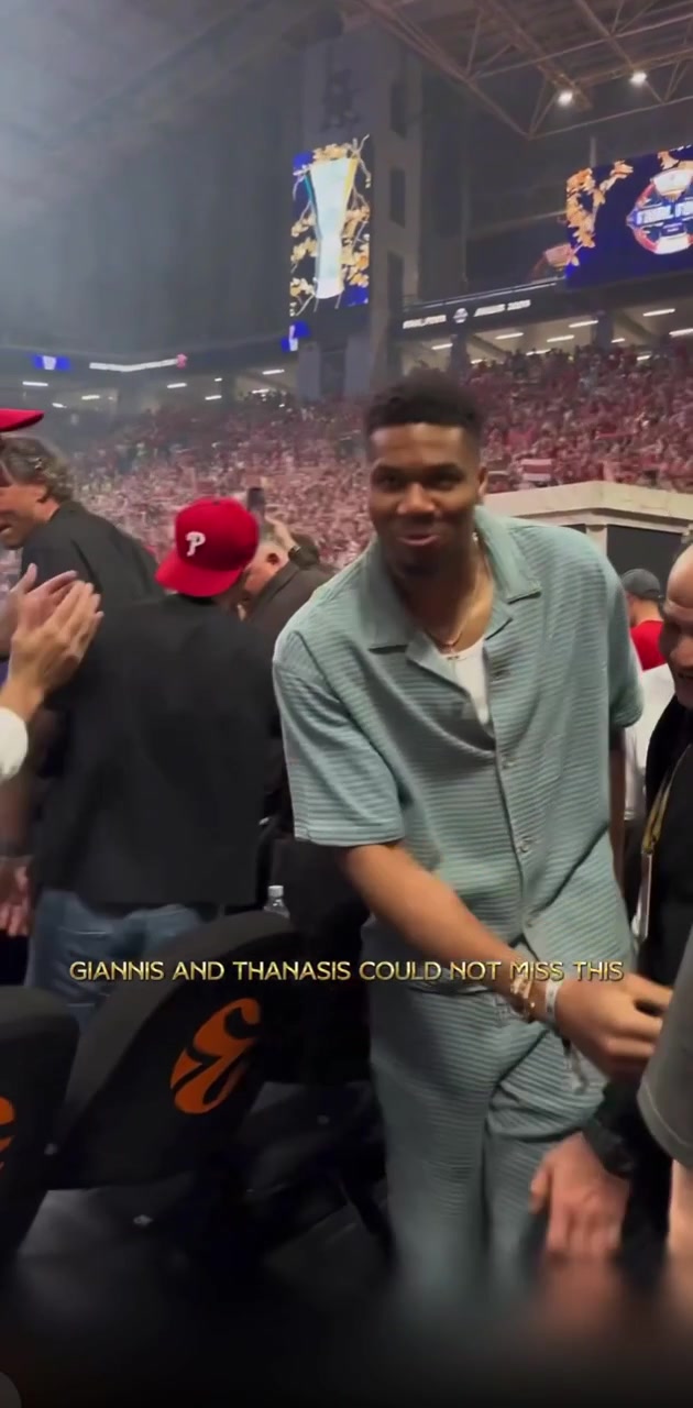 Giannis and his brothers are in attendance for the Euroleague Final Four Final between Olympiacos and Real Madrid in Athens