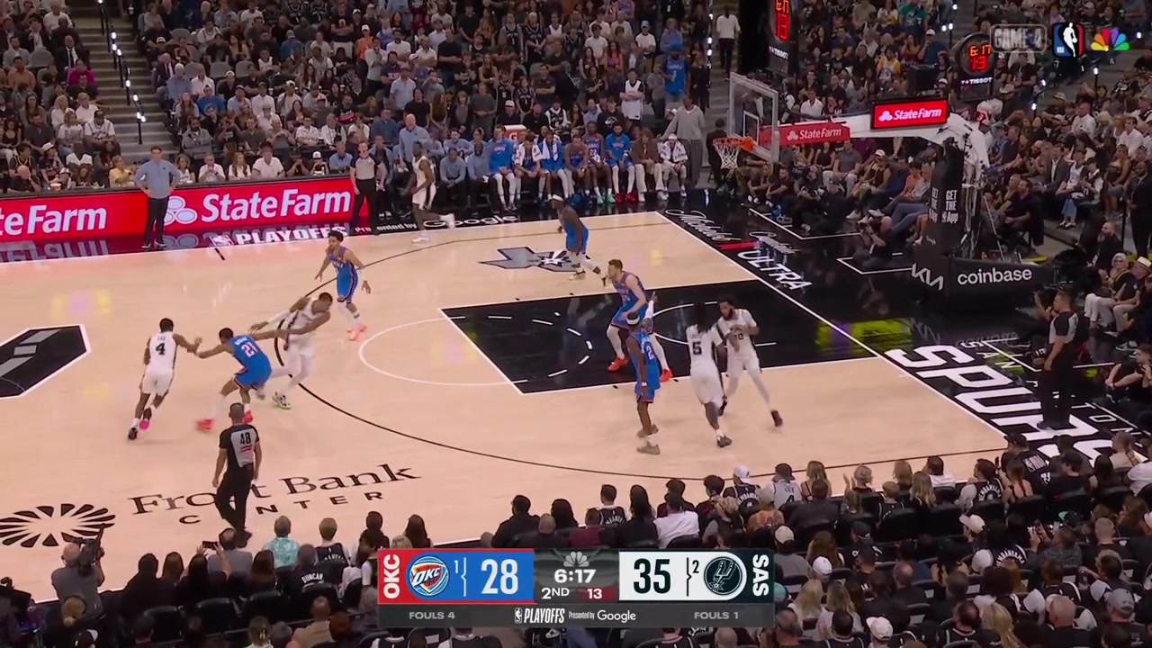 Lu Dort with a scary fall after fouling Harrison Barnes with a replayHe is holding his left knee after it and it is also his 3rd foul of the 1st half so he was subbed out