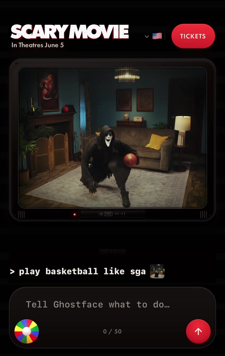 SCARY MOVIE has launched a promotional website where fans can see Ghostface do activities including Play basketball like SGA