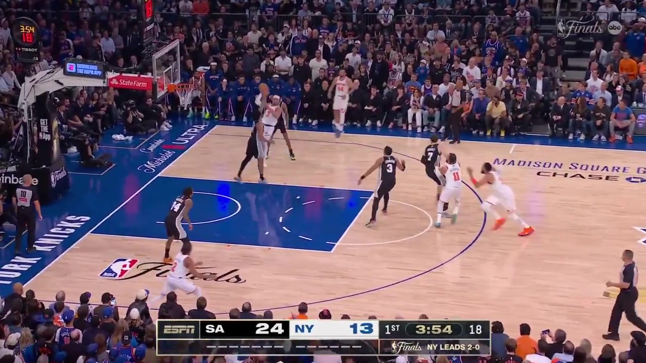 Karl-Anthony Towns drives on Luke Kornet and scores the floater from the baseline and then Josh Hart grabs a rebound off Harper's miss scores the coast to coast layup and gets bumped by Luke Kornet who went to grab the ball Hart shoves Kornet with replays A tech on Hart