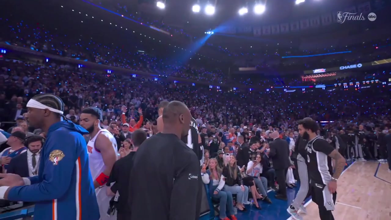 OG Anunoby with dancing handshakes with Mohamed Diawara and Ariel Hukport before Game 3