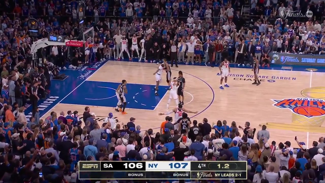 The final moments of Game 4 - New York Knicks vs San Antonio Spurs - 2026 NBA FinalsStephon Castle misses the potential game-winner and the Knicks win Game 4 going up 3-1 in the series after being down by as many as 29 pointsTowns goes into tears and OG Anunoby interview