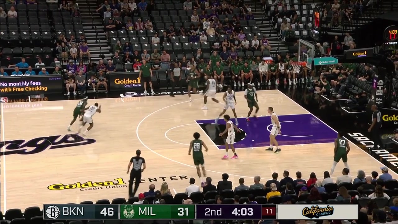 Zach Austin soars over the Nets' defense for the putback dunk and shortly after Dain Dsinja with the lefty fastbreak dunk with a replay