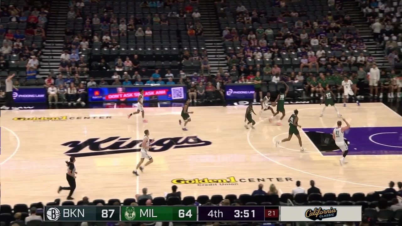 Duke Brennan with the driving dunk to give him a double-double off an assist by Dion Brown 8th assist alongside 9 points and 6 rebounds
