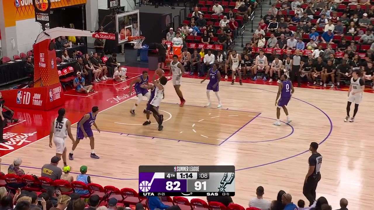 Hyunjung Lee blocks Matthew Cleveland on the fastbreak Cleveland looking for a foul