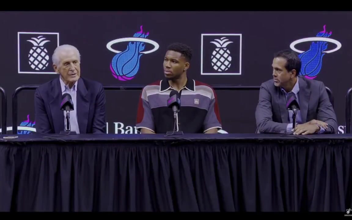 Pat Riley jokes about Bam Adebayo knocking out Tyler Herro Mentioning one guy and I dont want to get knocked out Bam is one of those guys who came in here too