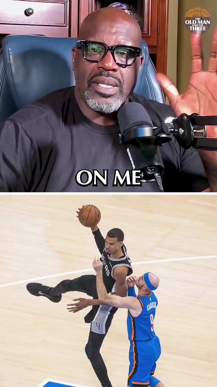 Shaq on Caruso guarding Wemby Soon as they put Caruso Im going to the fucking post When I run to the post and hes chopping the ref gotta call a foul If not put your little elbow right in his little ass neck and spin off him and demand the damn ball You're 7'5 and Caruso is what 6'3