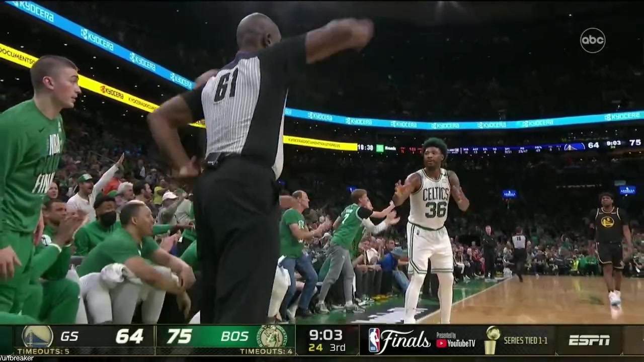 Al Horford throws a long pass to Jaylen Brown for his 24th point after a created turnover from Marcus Smart