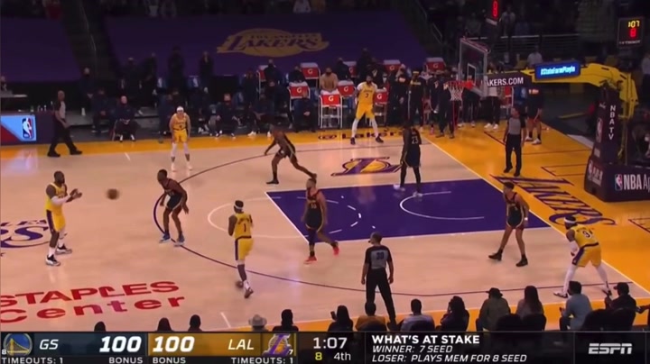 LeBron James hits the game winning deep 3 over Curry in the 2021 Play-In despite seeing 3 rims