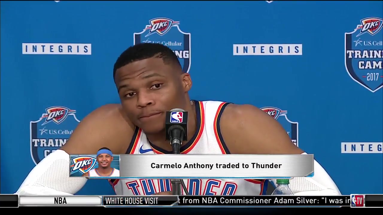 Russell Westbrook gazes into reporter's soul and makes him fumble his question