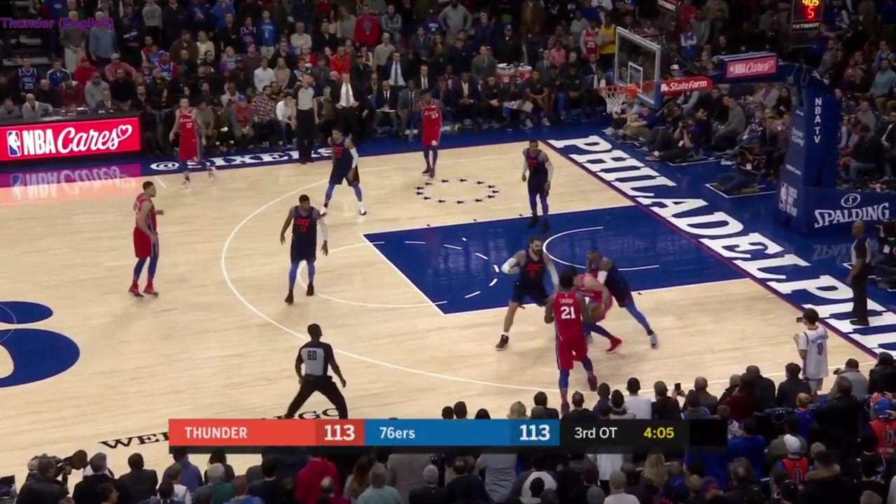 Russell Westbrook goes coast to coast and finishes with an angry poster dunk on Dario ari in triple overtime against the Philadelphia 76ers - Multi-broadcast - EN1EN2ESPTKR