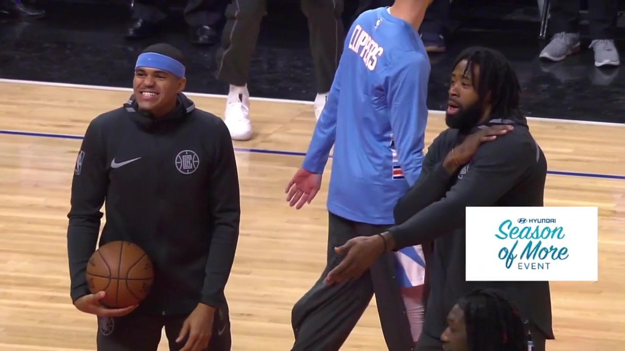 DeAndre Jordan Tobias Harris and Boban Marjanovi vibing before the game vs the Milwaukee Bucks Boban joins the Macarena dance by Jordan 3272018